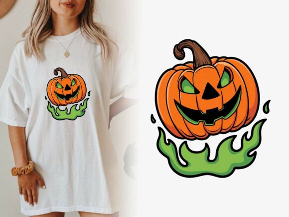 Spooky & Vibrant: The Haunted Pumpkin Green Flames PNG